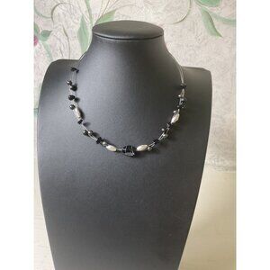 Lia Sophia Black & Silver Beaded Choker Necklace With Adjustable Chain